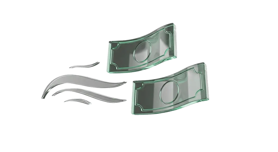 Floating money and motion lines icon in glass style